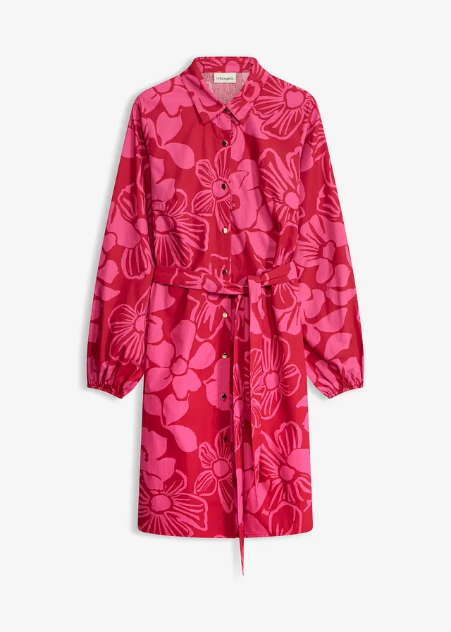 Robe-chemise 100% coton, Couleur: rose vif floral