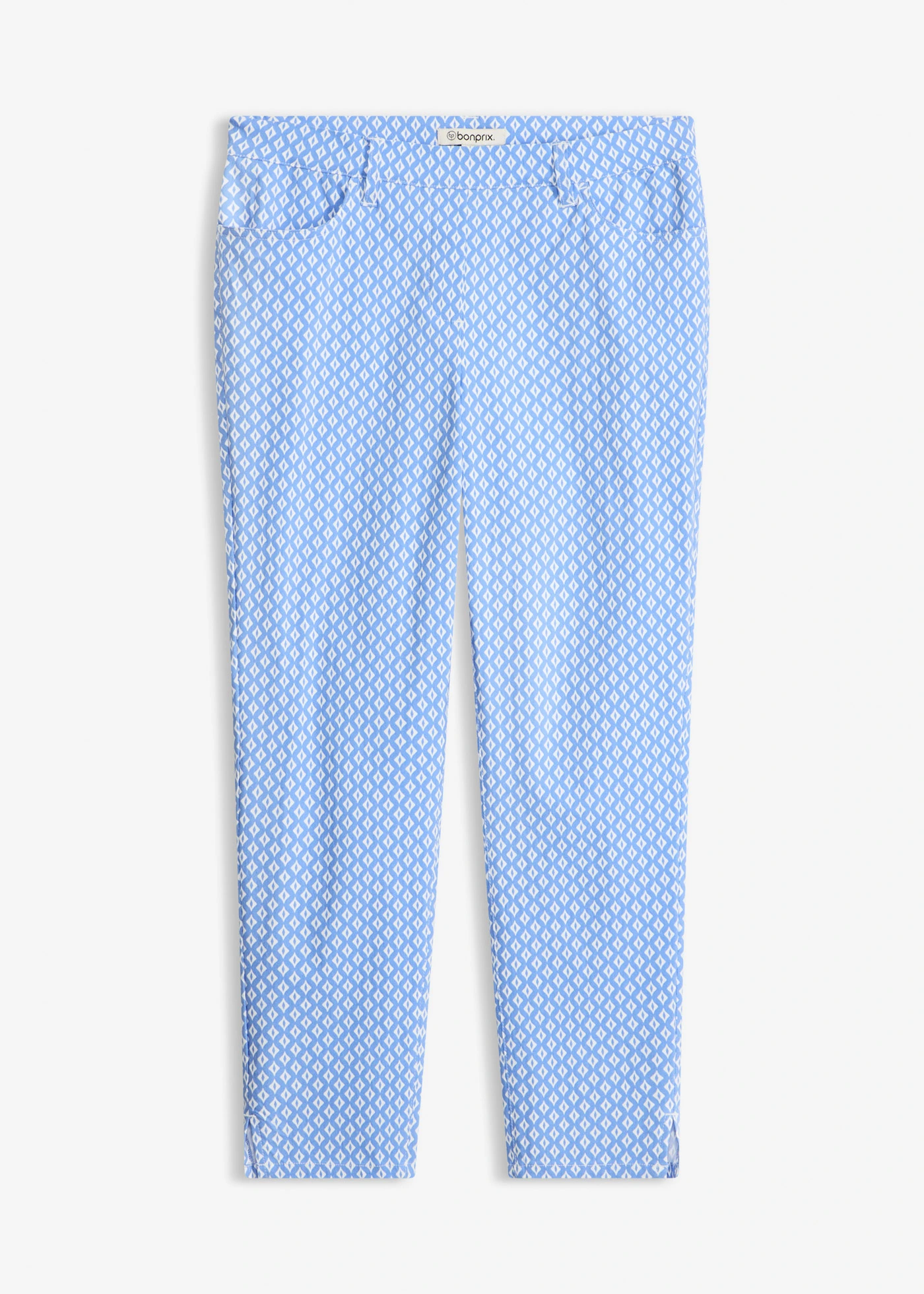 7/8 stretchbroek van bengaline • middenblauw-wolwit met grafische print • bonprix online shop