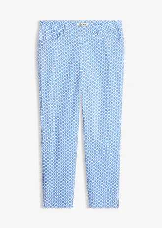 Pantalon 7/8 extensible en bengaline, Couleur: bleu moyen-écru graphique