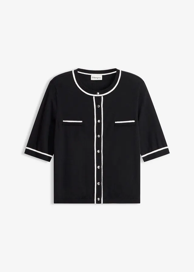 Jachetă tricotată cu viscoză • negru/ecru • magazin bonprix