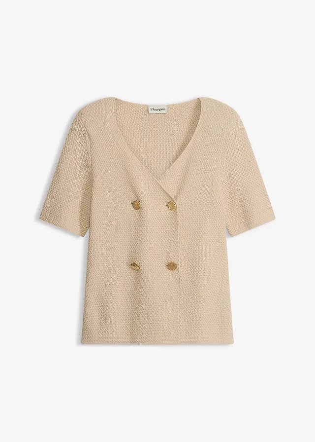 Gebreide blazer met katoen, Kleur: lichtsand