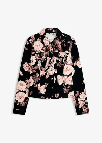 Geacă din twill de bumbac • negru-roz deschis floral • magazin bonprix