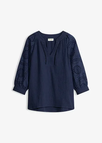 Tunique aérienne en gaze de coton, Couleur: bleu foncé