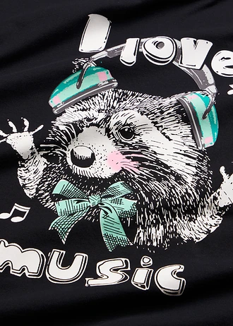 Cămașă de noapte scurtă, 100% din bumbac organic • negru cu imprimeu • magazin bonprix