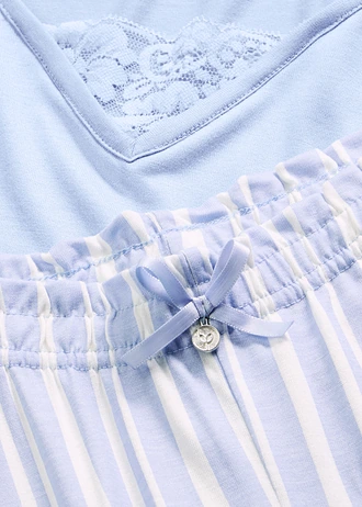 Pijama din viscoză moale • albastru-perlat/ecru dungat • magazin bonprix