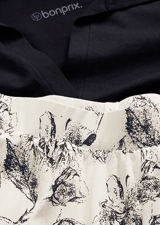 Pyjashort avec T-shirt polo 100% coton • noir-crème floral • Boutique bonprix