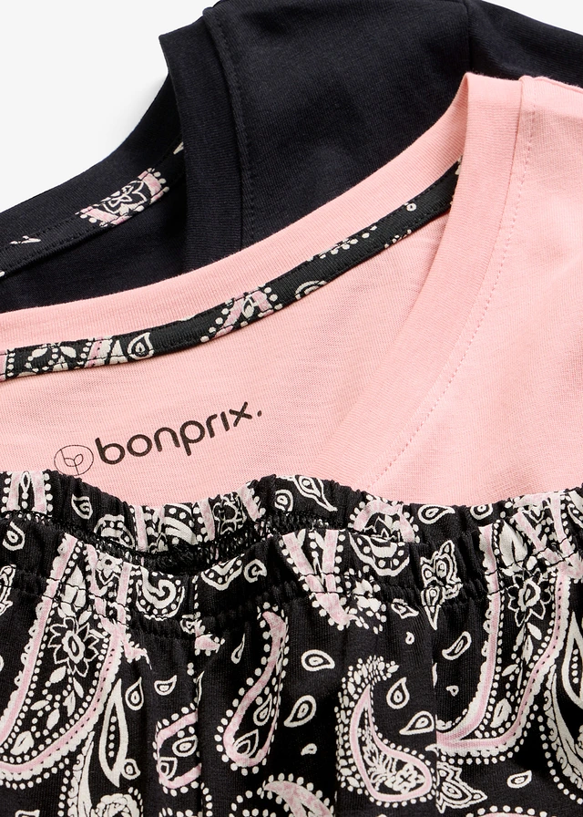 Bas et 2 hauts de pyjama 100% coton (ens. 3 pces) • noir-rose pâle paisley • product-page.page-title-suffix
