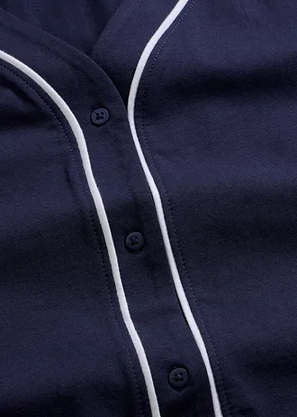 Chemise de nuit courte et boutonnée 100% coton • bleu marine-blanc • Boutique bonprix