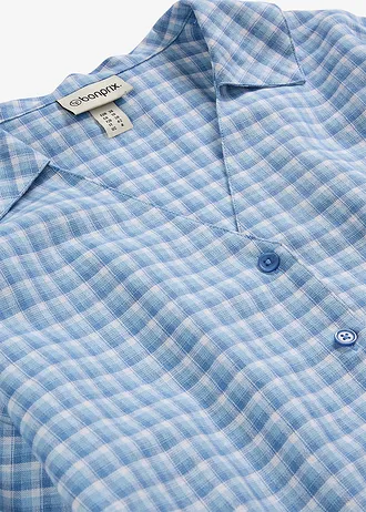 Overhemdblouse van een luchtige linnenmix, Kleur: arctisch blauw-lichtblauw-wit