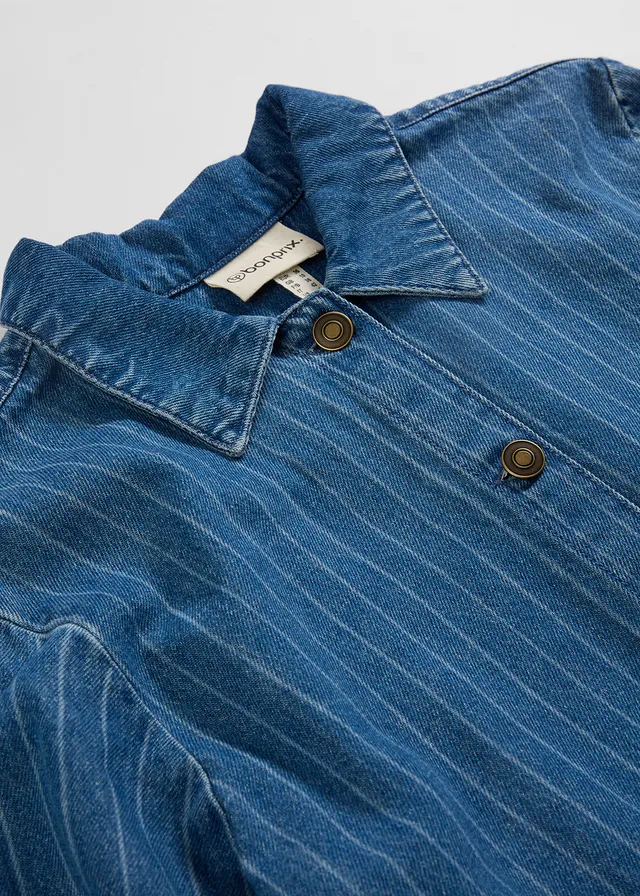 Hosszú ujjú, csíkos farmerruha, pamut • kék denim-csíkos • bonprix áruház