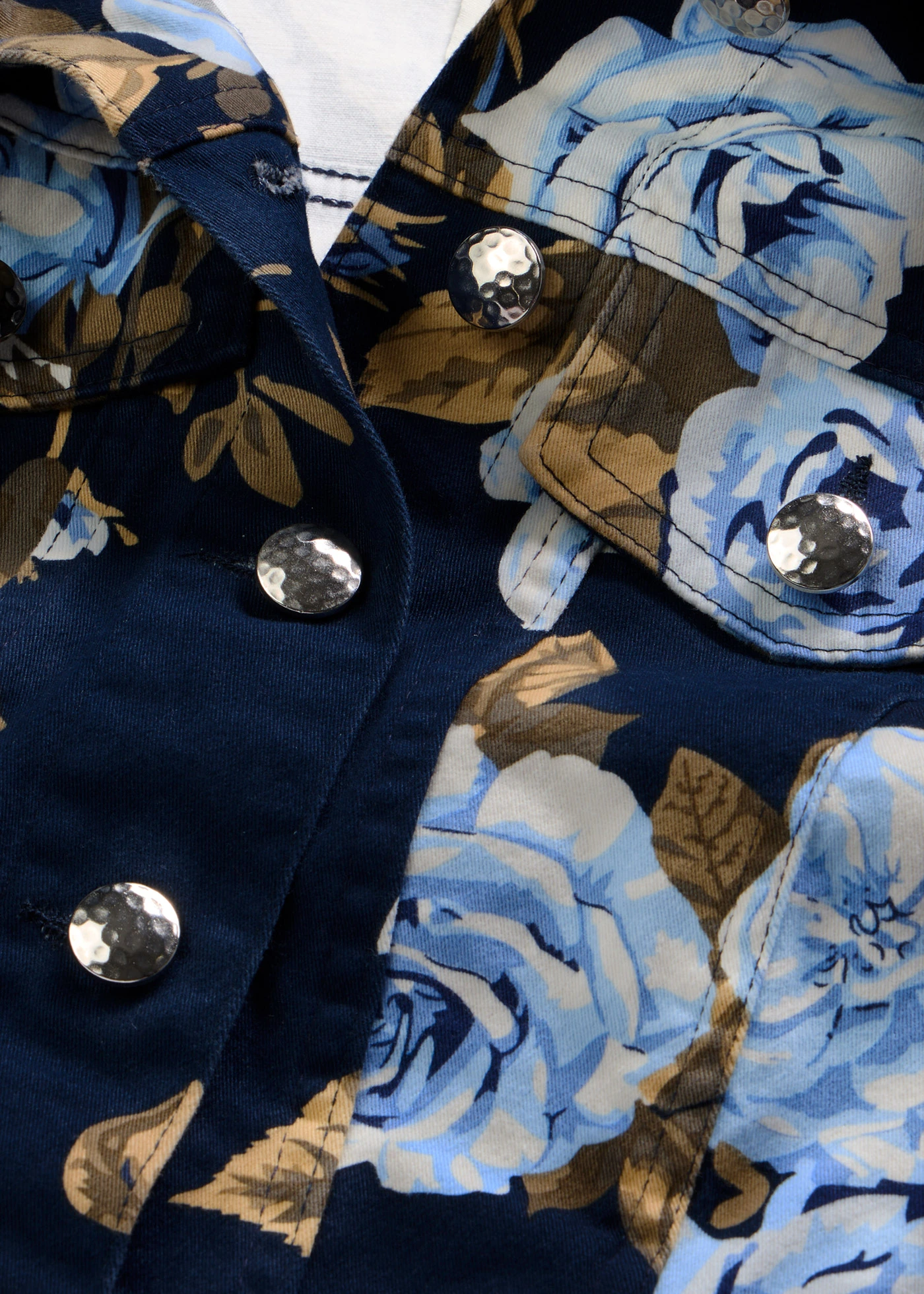 Twill jas van katoen • donkerblauw gebloemd • bonprix online shop