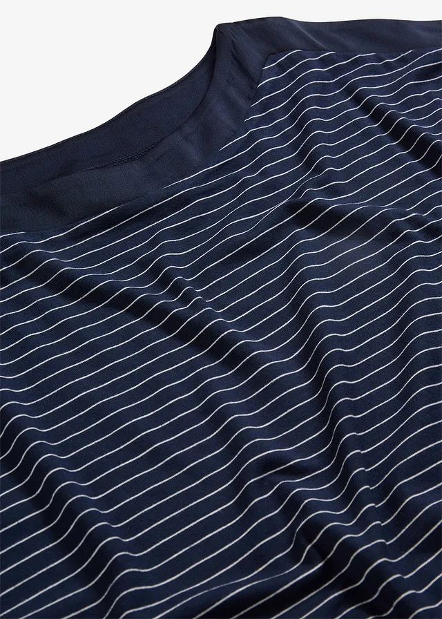 Shirt van soepele viscose en satijnen versiering • donkerblauw/wit gestreept • product-page.page-title-suffix