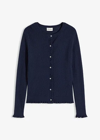 Jachetă tricotată ajurată din mix de bumbac • bleumarin • magazin bonprix