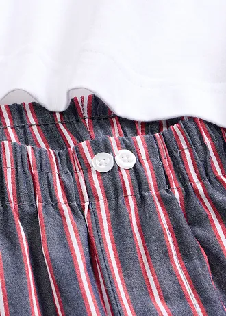 Pyjama met stoffen broek • wit-maritiemblauw gestreept • bonprix online shop
