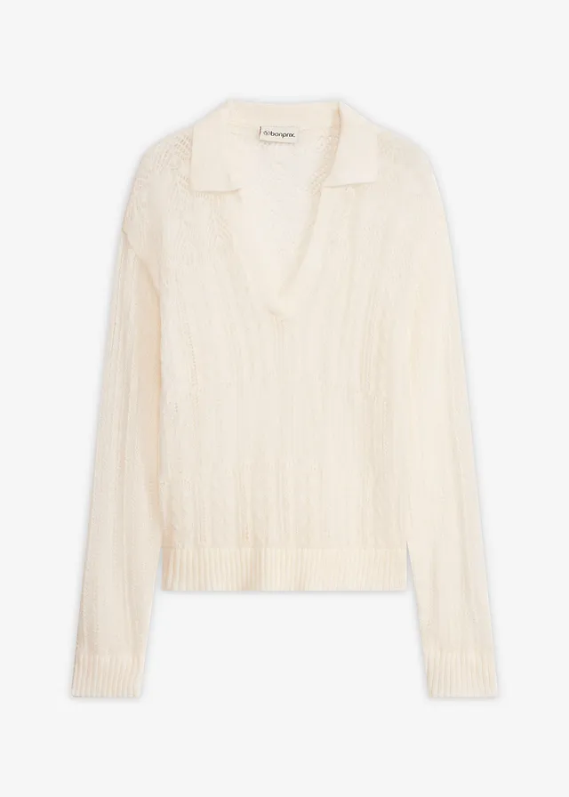 Ajour trui in een zachte wolmix • wolwit • bonprix online shop