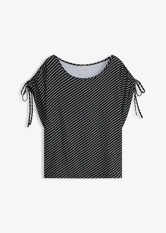 T-shirt en viscose douce, Couleur: blanc/noir rayé