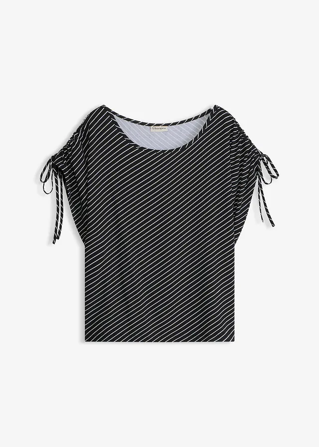 T-shirt z miękkiej wiskozy • biało-czarny w paski • sklep bonprix