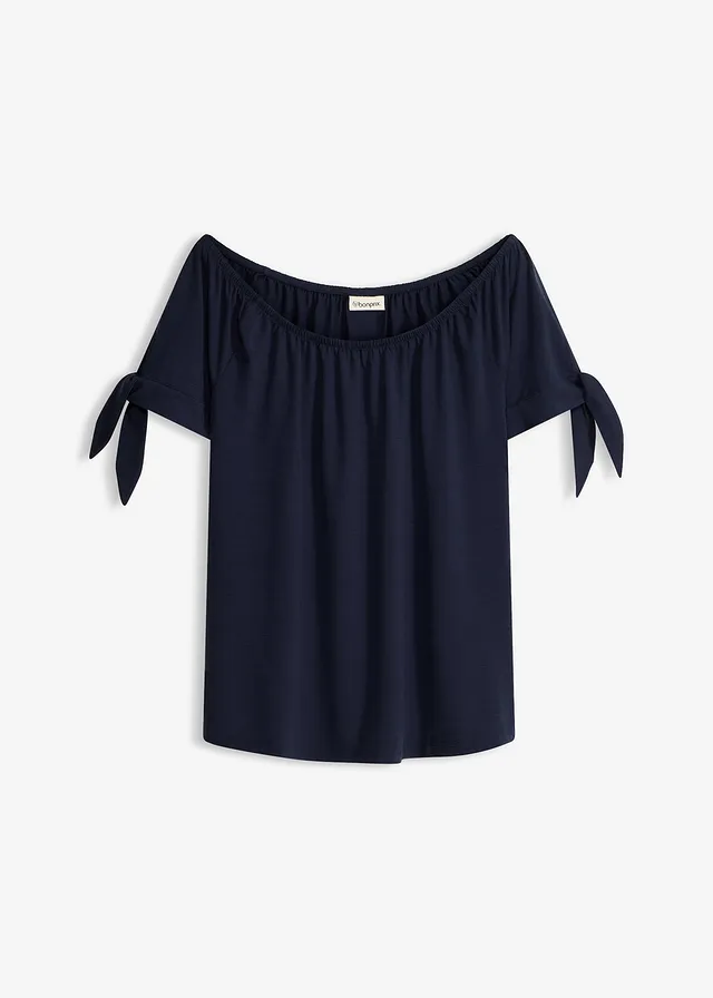 Carmen-shirt met knoopdetail