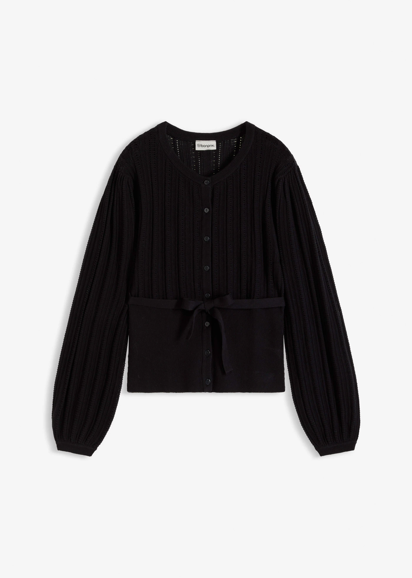 Pulover ajour din mix de bumbac • negru • magazin bonprix