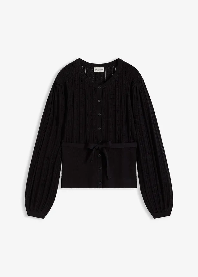 Pulover ajour din mix de bumbac • negru • magazin bonprix