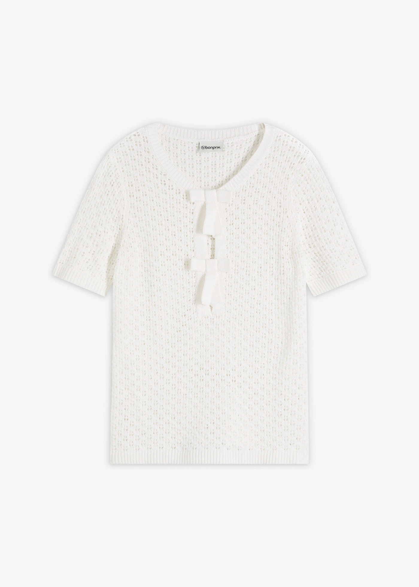 Sweter ażurowy z mieszanki bawełny • biel wełny • sklep bonprix