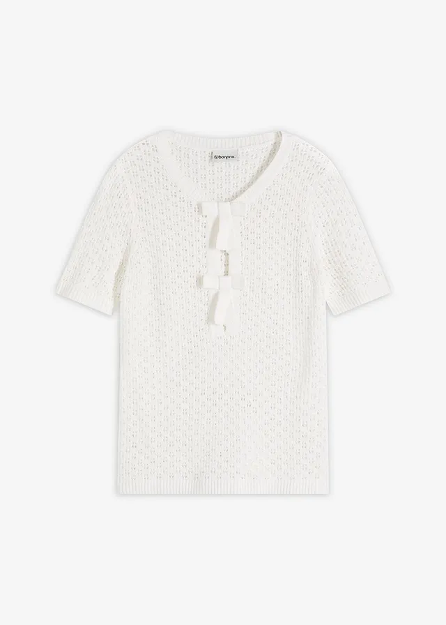 Azsúr pulóver pamut keverékből • gyapjúfehér • bonprix áruház