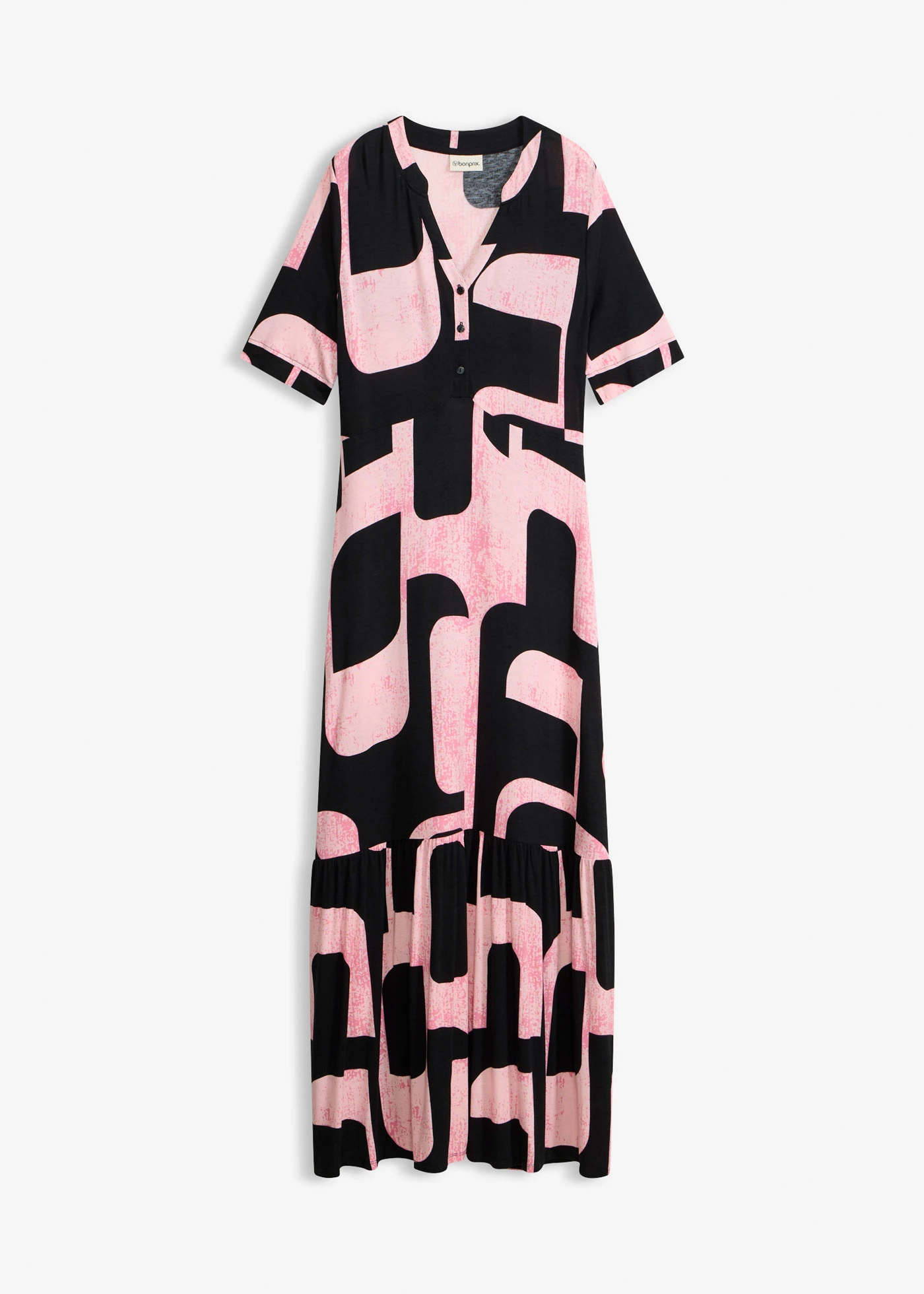 Robe longue en viscose extensible douce • noir/rose vif graphique • Boutique bonprix