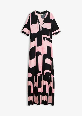 Maxi jurk in een zachte viscosemix • zwart-pink grafische print • bonprix online shop
