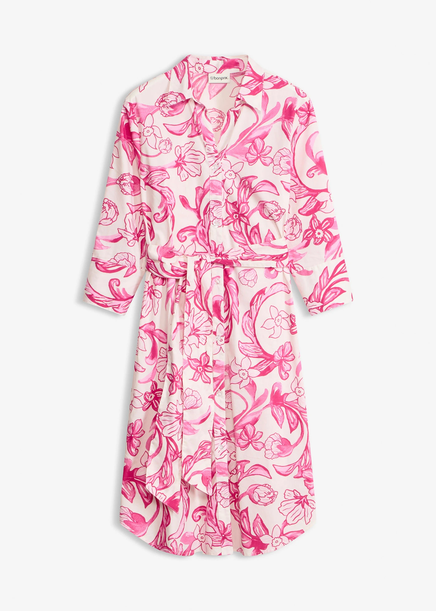 Robe-chemise en coton mélangé • blanc-rose floral • Boutique bonprix