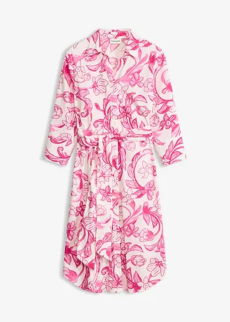 Overhemdjurk in een katoenmix, Kleur: wit-roze gebloemd