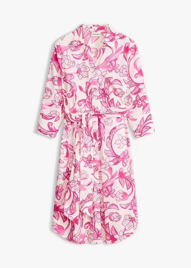 Overhemdjurk in een katoenmix, Kleur: wit-roze gebloemd