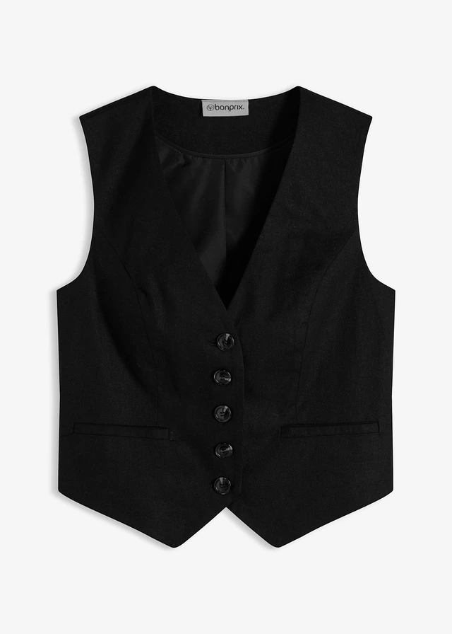 Gilet in een soepele visosemix, Kleur: zwart
