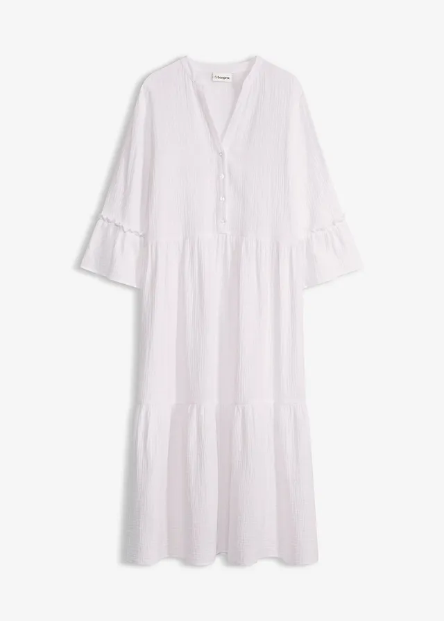 Robe longue en gaze de coton douce, Couleur: blanc