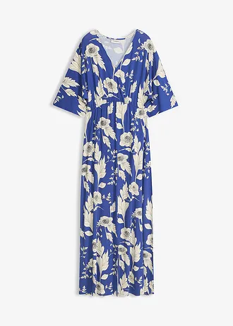 Jersey jurk van een zachte viscosemix, Kleur: blauw-wit gebloemd