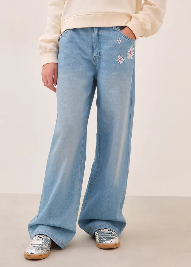 Wide leg jeans, mid waist, Kleur: blauw denim used