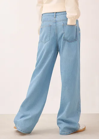 Wide Leg farmer, Mid Waist • kék denim, használt hatású • bonprix áruház