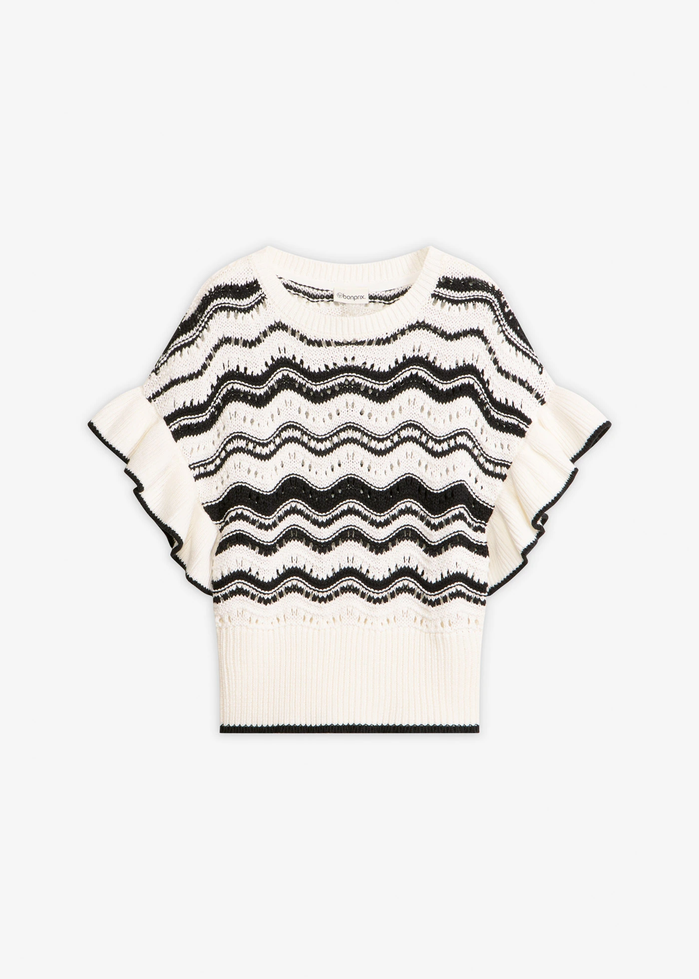 T-shirt en maille • écru-noir • Boutique bonprix