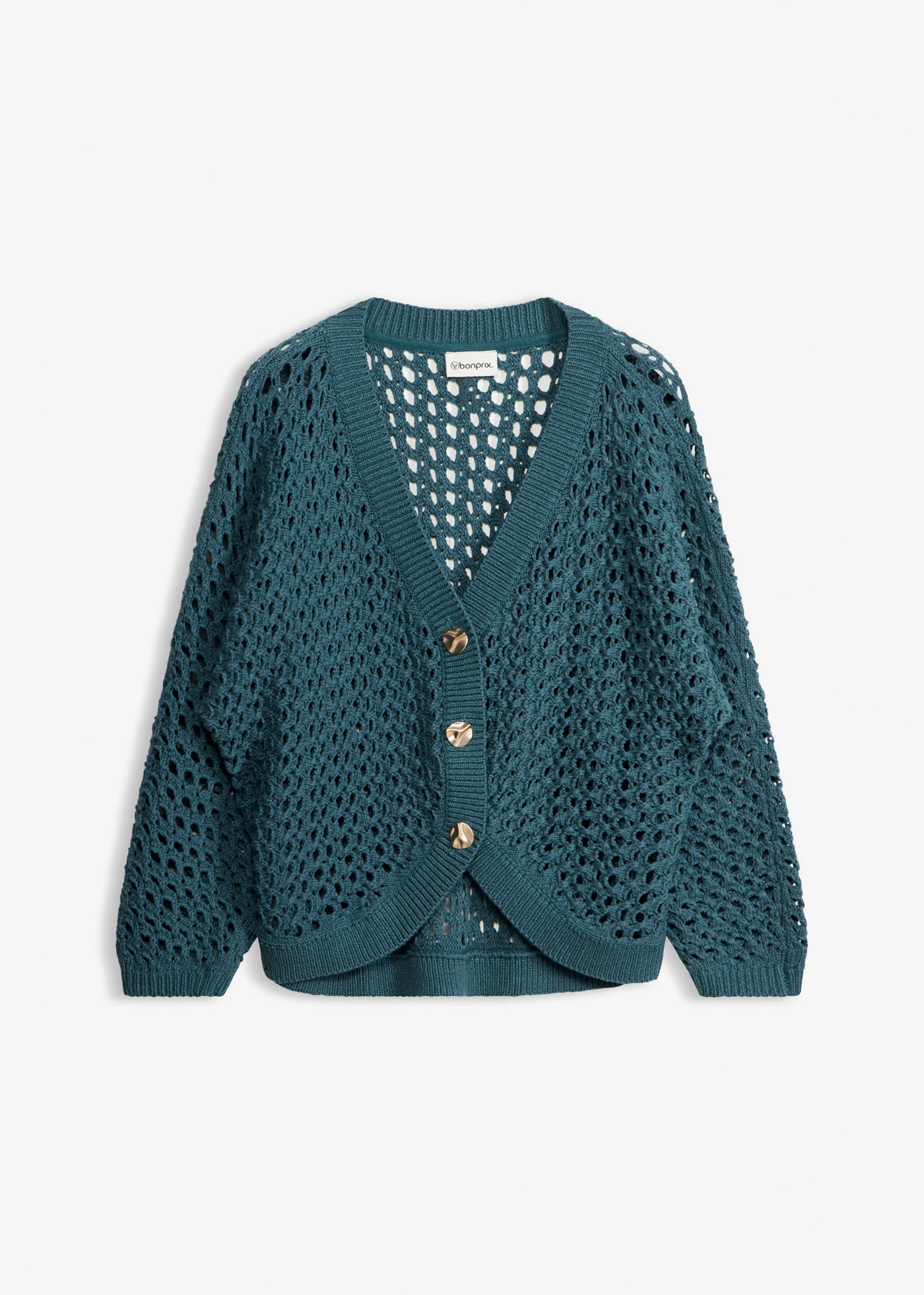Kardigan ażurowy z czystej bawełny • zielony pieprz • sklep bonprix