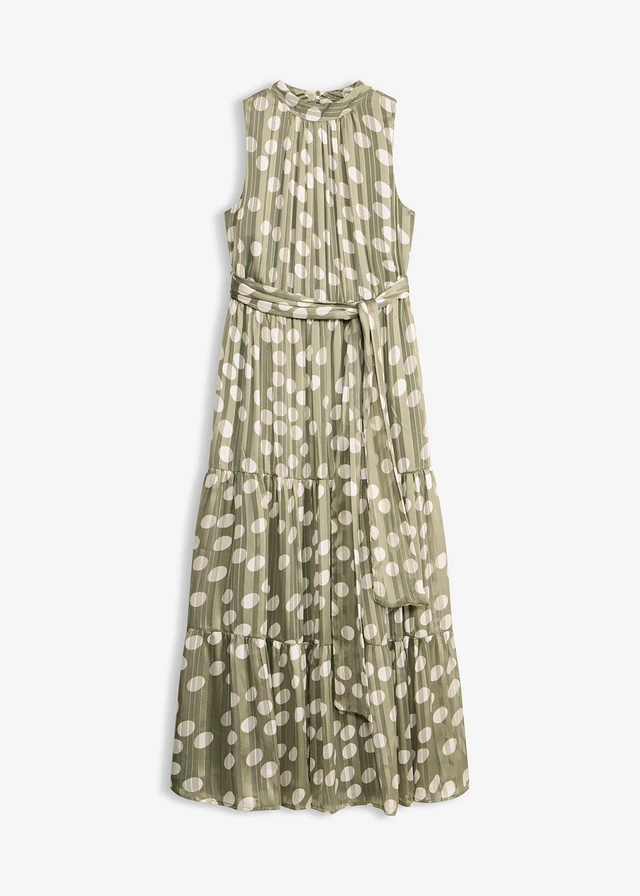 Robe en mousseline avec fil brillant, Couleur: olive/blanc imprimé
