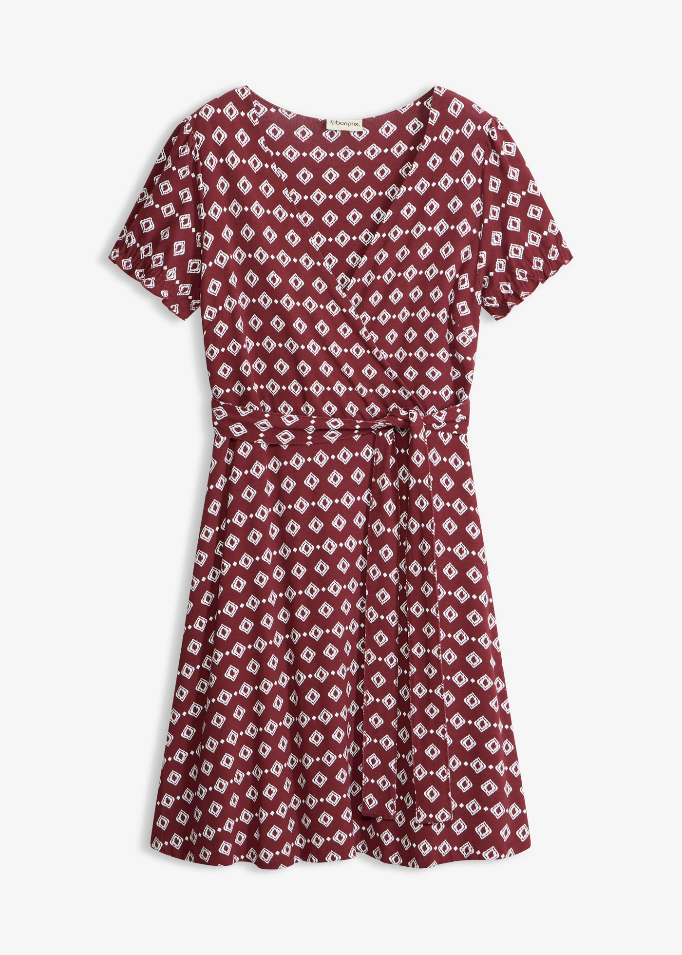 Jersey jurk in een viscosemix • esdoornrood-wit met print • bonprix online shop