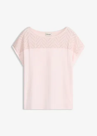 T-shirt en dentelle, en viscose douce, Couleur: rose clair