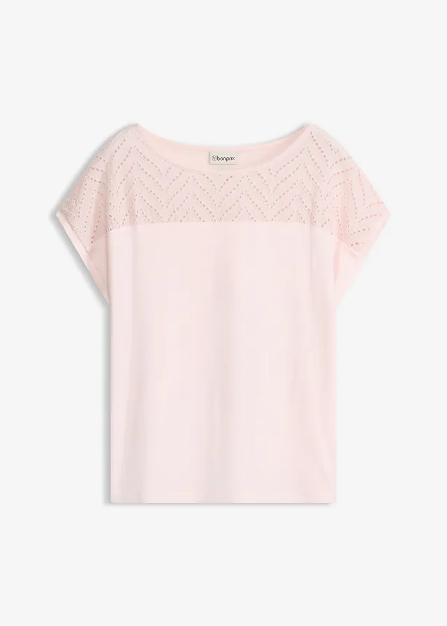 T-shirt en dentelle, en viscose douce, Couleur: rose clair