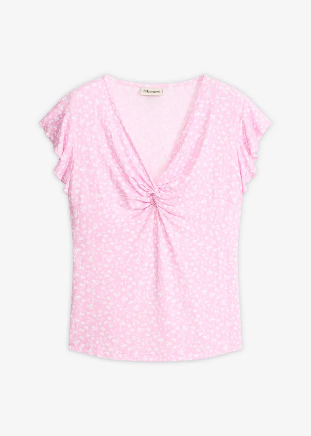 Shirt met viscose, Kleur: roze-wit gebloemd