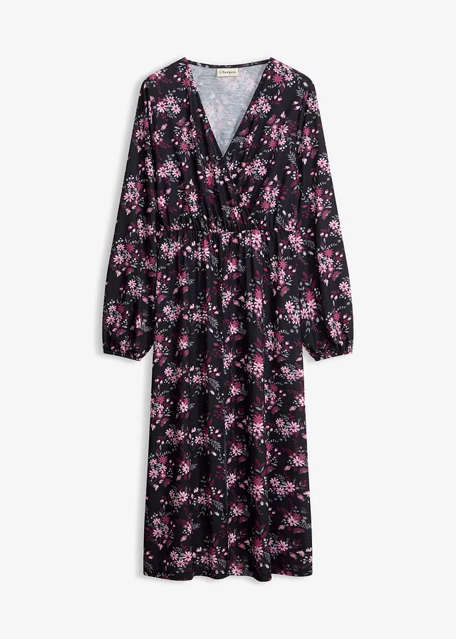 Jersey jurk met ballonmouwen