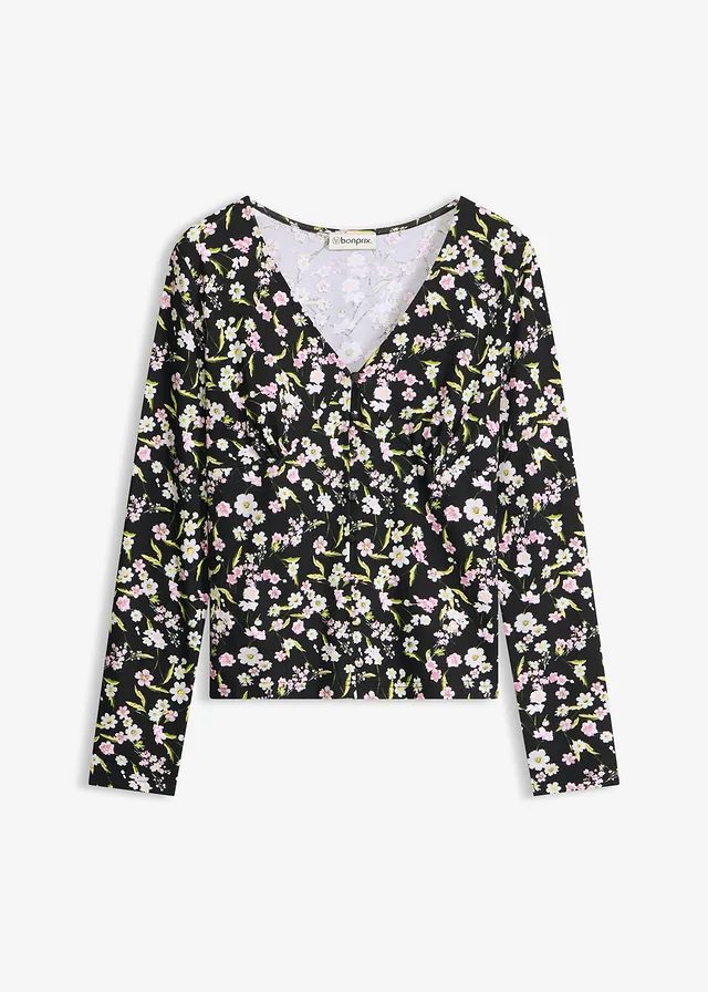 T-shirt manches longues en coton extensible • noir • Boutique bonprix