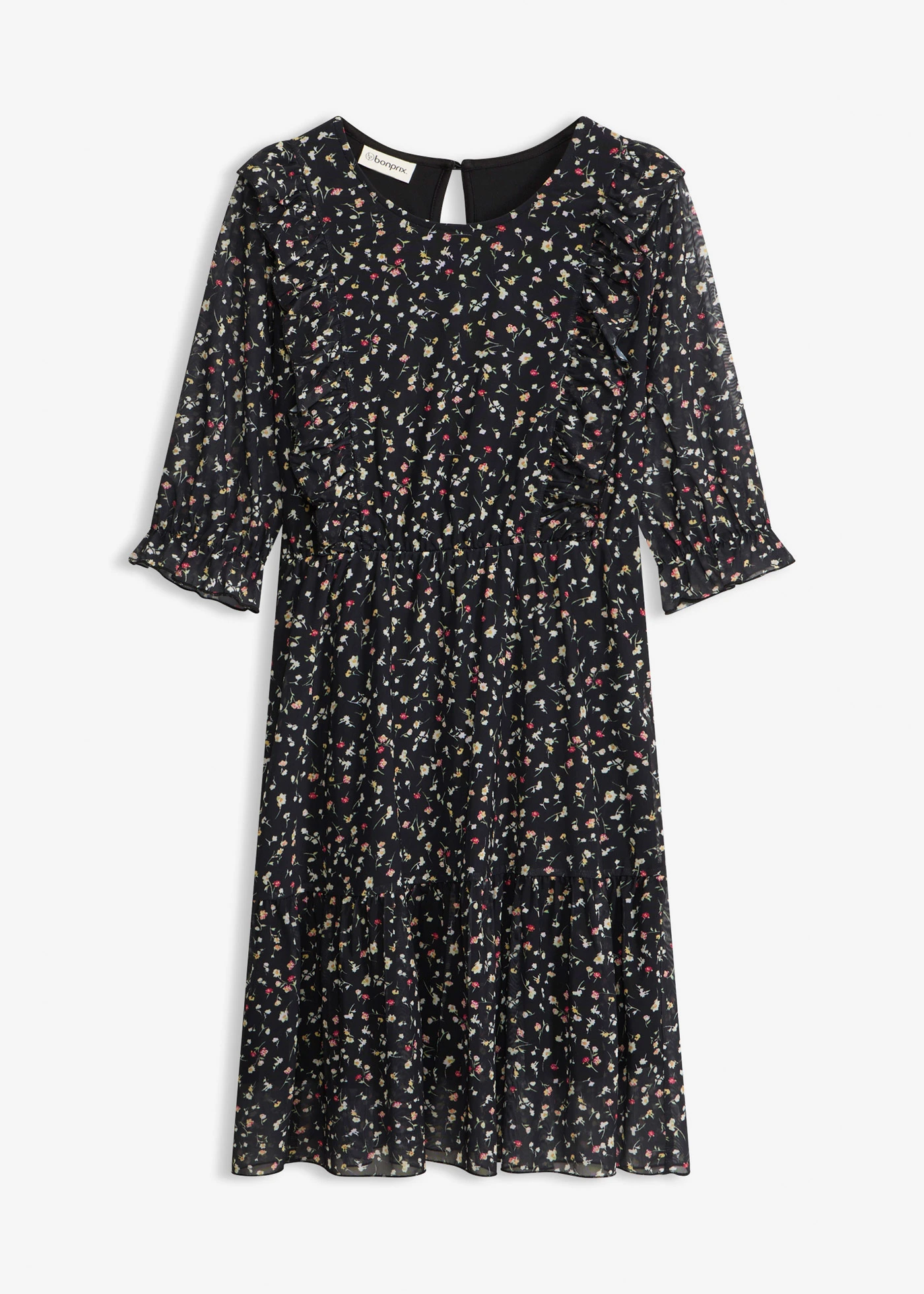 Jersey jurk van fijne mesh • zwart gebloemd • bonprix online shop