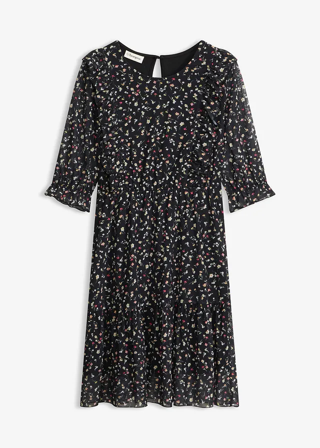 Jersey jurk van fijne mesh • zwart gebloemd • bonprix online shop