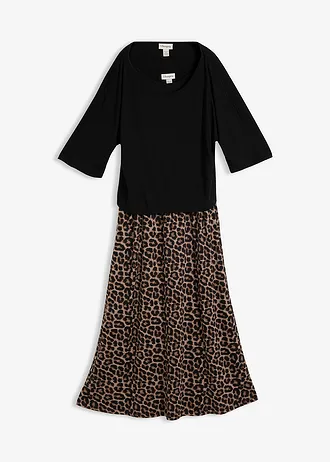 Robe en jersey 100% coton, Couleur: noir + léopard