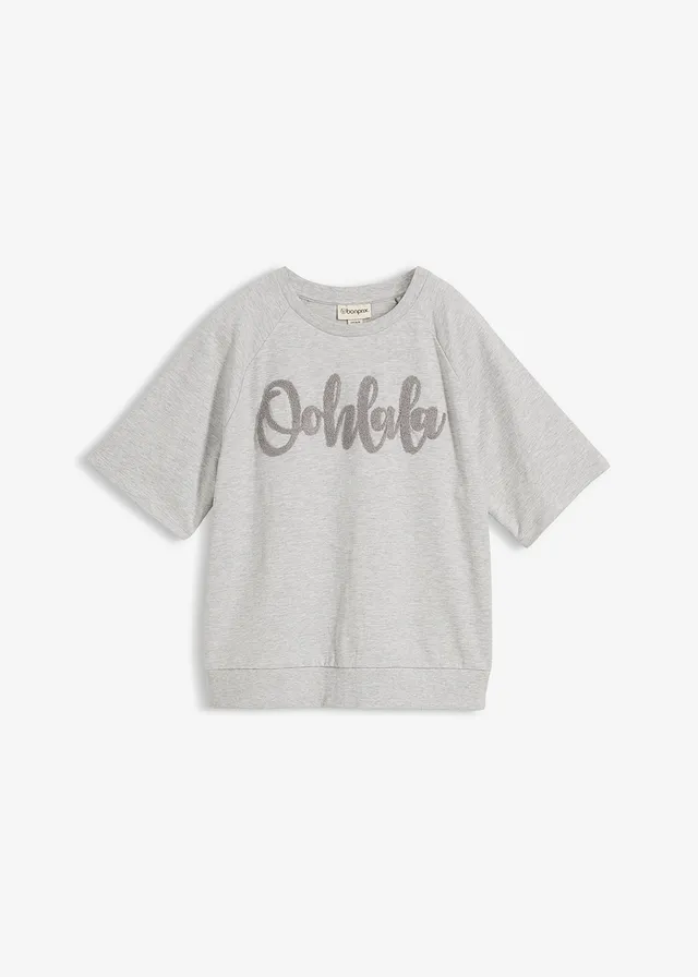 Bluza z mieszanki bawełny • jasnoszary melanż - szary • sklep bonprix