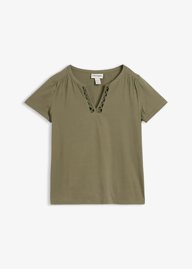 T-shirt à encolure originale • olive • Boutique bonprix